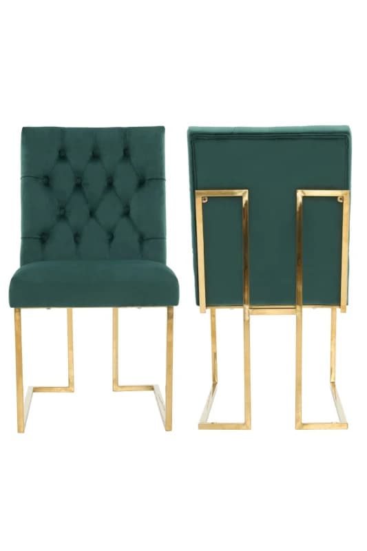 Life Interiors Life Interiors Set of 2 Siena Luxury Tufted Velvet Dining Chairs with Gold Frame in Green Green One Size Unisex 5056660011707