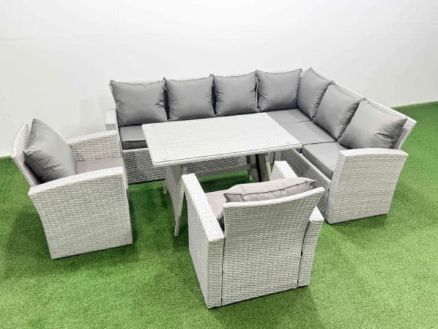 Fimous 8 Seater Garden Outdoor Rattan Furniture Set with 2 Armchairs in Light Grey Light Grey Unisex