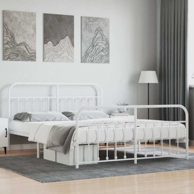 VIDAXL Metal Bed Frame without Mattress with Footboard White 160x200cm Vidaxl 352648