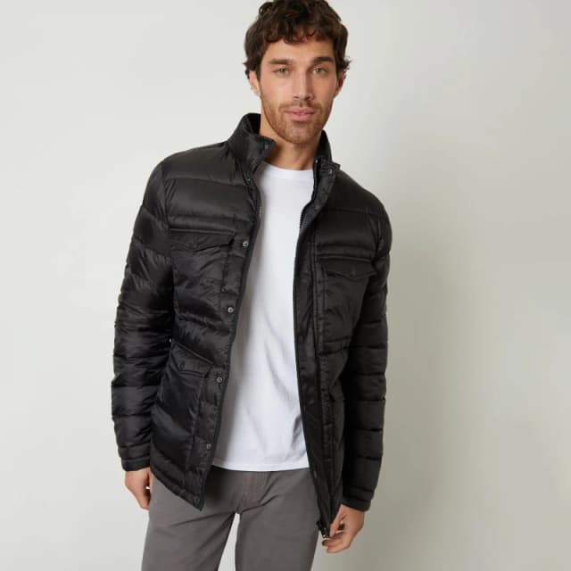 Threadbare Funnel Neck Utility Puffer Jacket Black