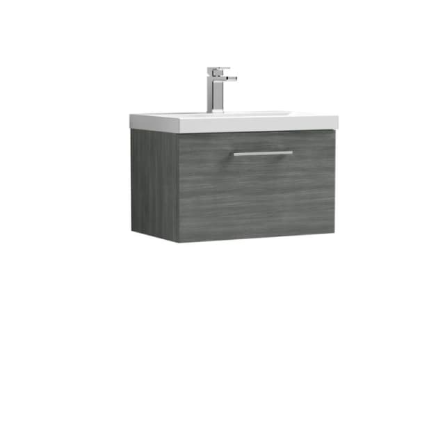 Balterley Bathroom Wall Hung 1-Drawer Vanity Basin, Anthracite, 600mm in Grey Grey Unisex