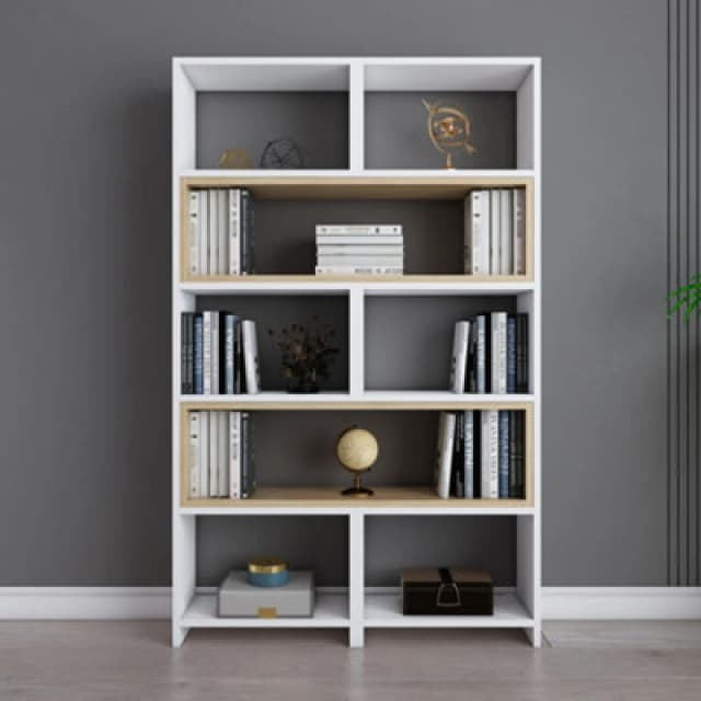 Decorotika 5-Tier Poyraz Bookcase Bookshelf Shelving Unit Display Unit - White And Oak Pattern