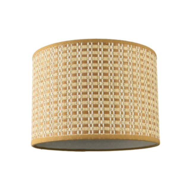 Happy Homewares Vintage Reeded Paper Round Lamp Shade With Taupe Cotton Fabric Trims