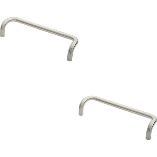 Loops 2x Cranked Door Pull Handle 19mm Dia 300mm Fixing Centres Satin Steel Metallics unisex