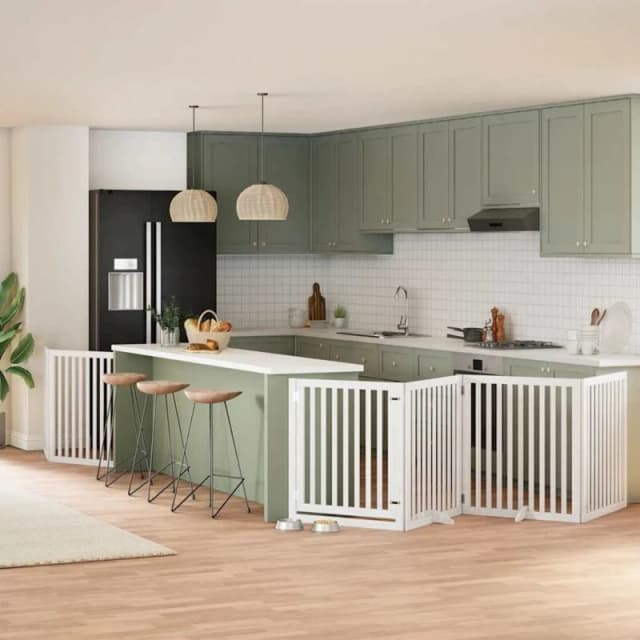 vidaXL Dog Gate with Door Foldable 6 Panels White 480cm Poplar Wood, White 3155677