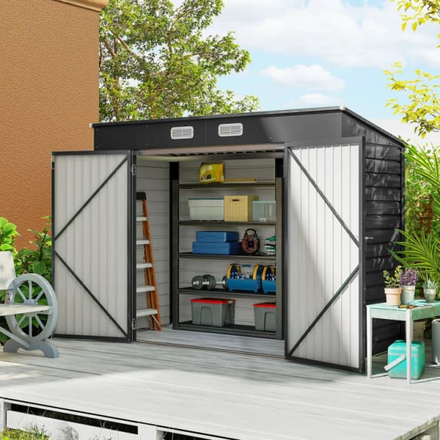 Outsunny 8 x 4FT Metal Garden Storage Shed with Double Doors and 2 Vents Grey