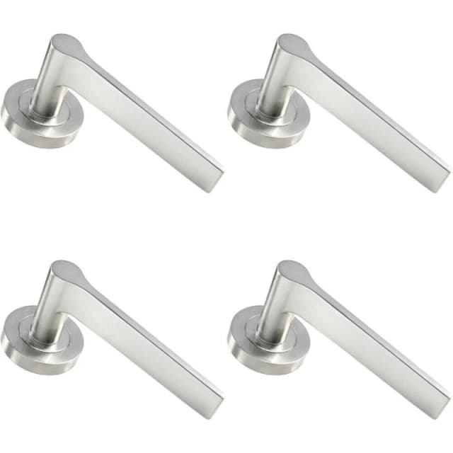 Loops 4x PAIR Straight Rounded Handle on Round Rose Concealed Fix Satin Nickel Metallics