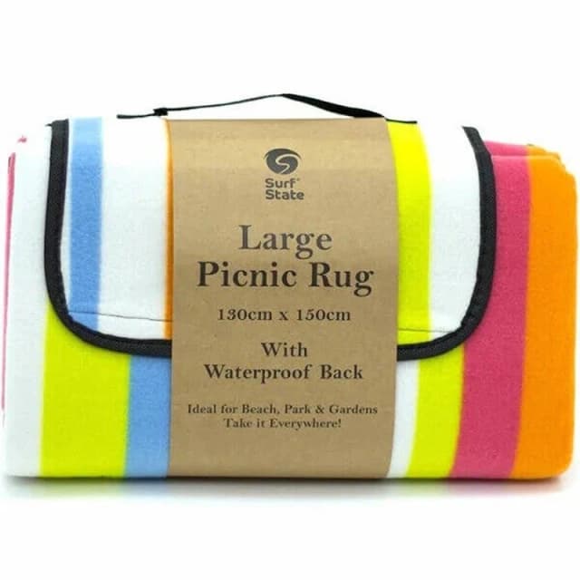 Surf State Large Picnic Rug Deluxe Striped 130cm x 150cm Multi