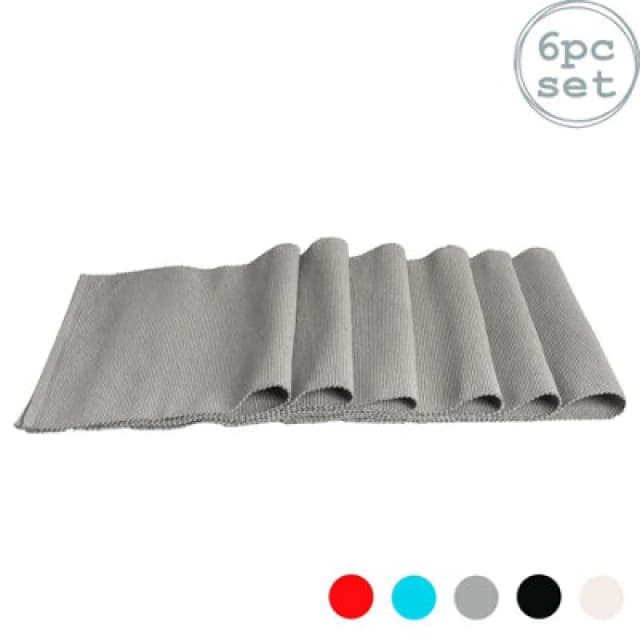 Nicola Spring Ribbed Cotton Placemats - 48 X 33Cm - Grey - Pack Of 6
