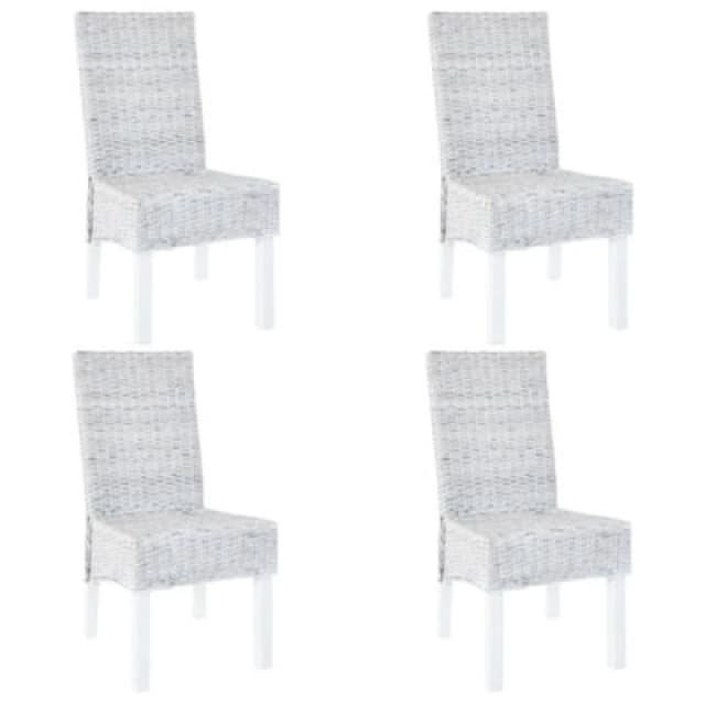 Vidaxl Dining Chairs 4 Pcs White Kubu Rattan And Mango Wood