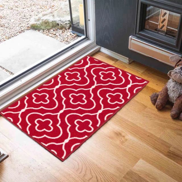 Machine Washable Quatrefoil Design Anti Slip Doormats Red 160X220 Cm