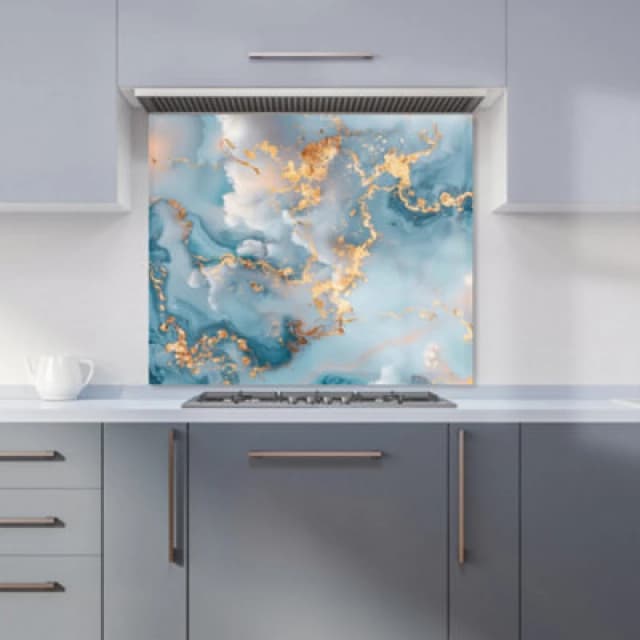 Warren Reed Designer Blue And Gold Marble Effect Kitchen Splashback