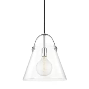 Karin 1 Light Large Pendant Polished Nickel, Glass