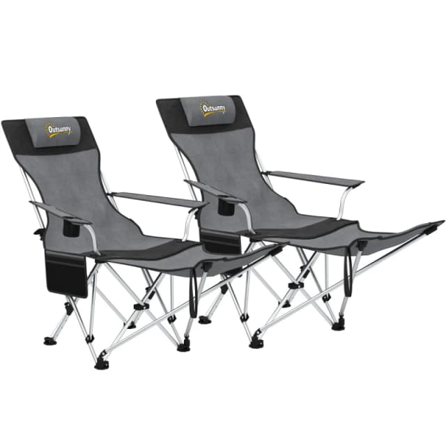 Outsunny Outsunny Set of 2 Reclining Camping Chairs, Grey and Black