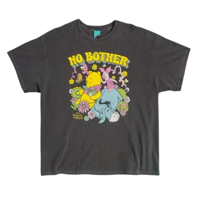 Winnie The Pooh Mens No Bother Vintage Wash T-Shirt in Charcoal Size: Small Charcoal Male S