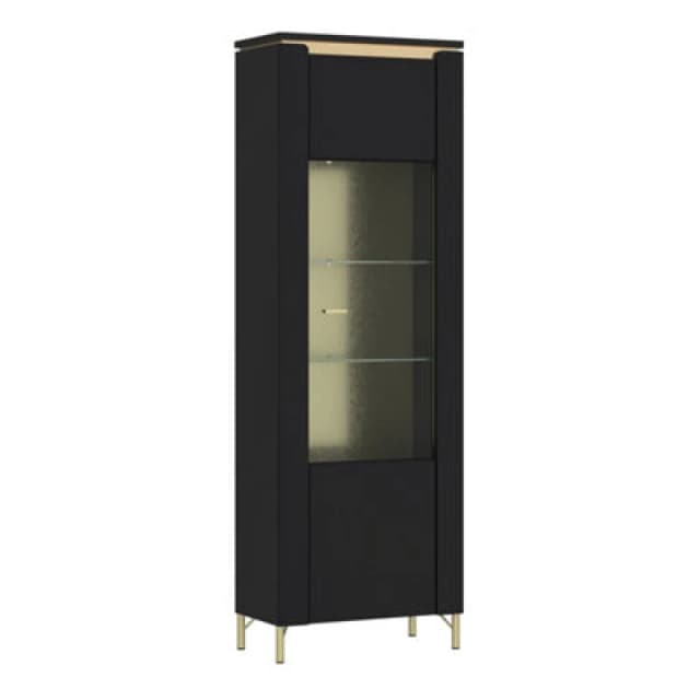 Furniture To Go Genoa Vitrin 1 Door In Black Matt/gold