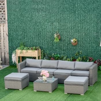 Outsunny 5 PCs PE Rattan Wicker Corner Sofa Set Outdoor Conservatory Furniture Lawn Patio Tea Table Footstool w/ Cushion - Grey