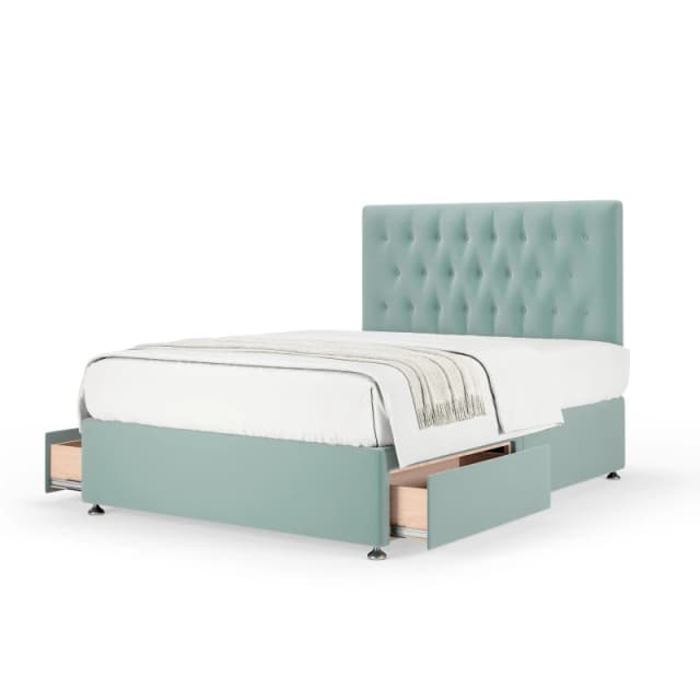Bedmaster Bedmaster Plush Velvet 2 Drawer Divan Base And Button Headboard in Duck Egg Blue Size: Super King Duck Egg Blue Super King Unisex 78678710