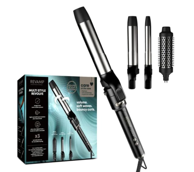 REVAMP Multi Style Revolve 3-in-1 Rotating Hair Styler - Black & Gold, Black 5010777165845