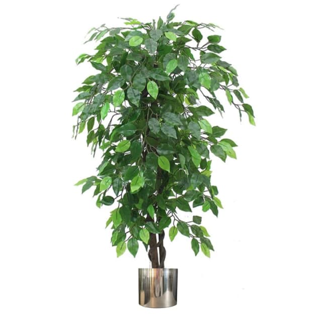N/A 120cm Artificial Ficus Tree / Plant - Large Bushy Shape Silver Metal Planter