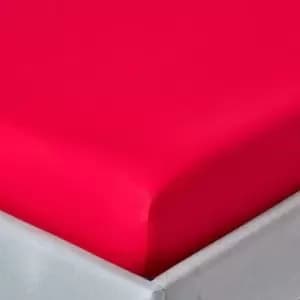 Red Egyptian Cotton Fitted Sheet 200 Thread Count, Super King - Red - Red - Homescapes