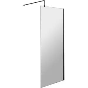 Wet Room Screen with Black Support Bar 800mm Wide - 8mm Glass - Hudson Reed