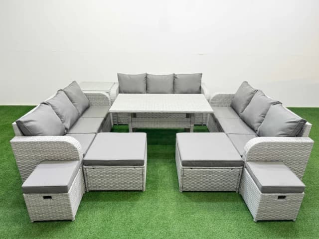 Fimous PE Rattan Lounge Sofa Set 10 Seater Outdoor Garden Furniture Sets in Light Grey Light Grey Unisex