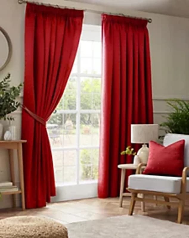 Alan Symonds Madison Taped Top Lined Curtains - Pair Pencil Pleat Curtains 117x137cm Red 83358510001