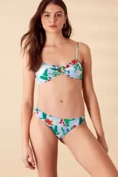 Abstract Floral Ring Detail Bandeau Bikini Top