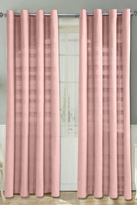 Homescapes Cotton Rajput Ribbed Pink Curtain Pair, 66 X 72" Drop