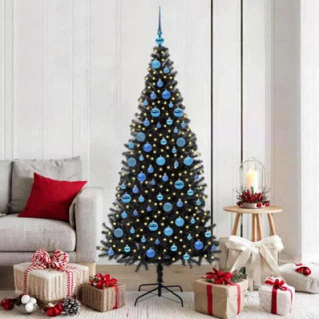vidaXL Christmas Tree with 300 LEDs with Stand, Blue Balls Black 180cm PVC, Black 3396485