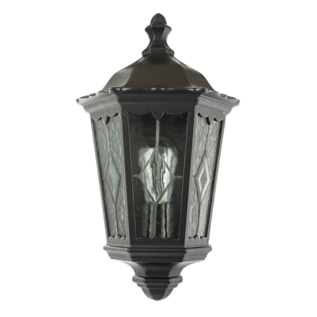 Happy Homewares Traditional Black Half Lantern Outdoor Wall Lamp with Cathedral Textured Glass Black Unisex