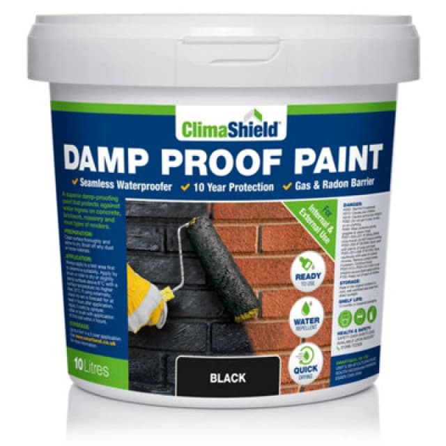 Climashield Damp Proof Paint - Waterproof Paint, (Black), Liquid Dpm, Breathable Protection, Internal And External, 10L
