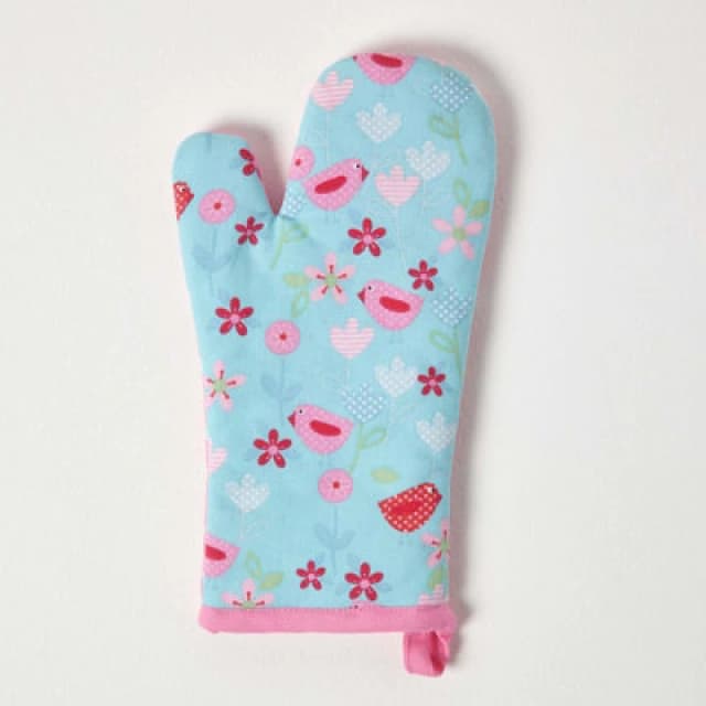 Homescapes Birds and Flowers Pink Cotton Oven Glove Pink unisex