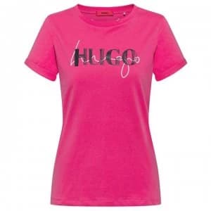 Hugo Boss Double Logo T-Shirt Bright Pink Size L Women