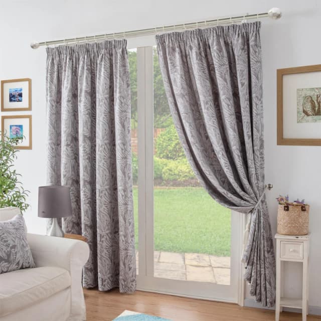 Alan Symonds Chenille Jacquard Lined Pencil Pleat Curtains - Silver Silver 45x54