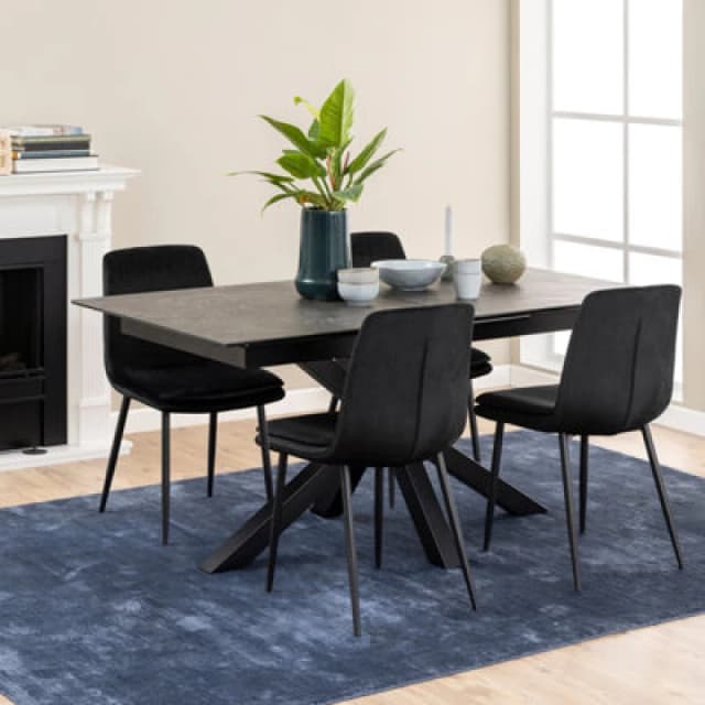 Furniture To Go Heaven Extendable Dining Table With Ceramic Black Top (L) 210Cm Seats Up To 6