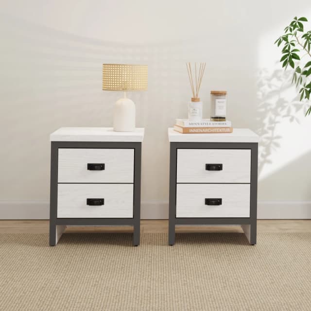 GFW Boston 2 Drawer Bedside Table Pair in White White Unisex