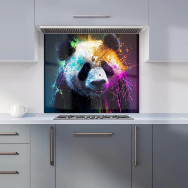 Warren Reed - Designer Panda Face Splashart Colourful Kitchen Splashback in Blue Size: 600mm x 750mm Blue Unisex 600mm x 750mm