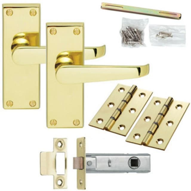 Loops Door Handle & Latch Pack Brass Victorian Straight Lever on Square Backplate Metallics