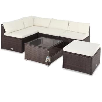 XL Lounge Set with extra thick cushions & pillows braun/creme (de) - Casaria