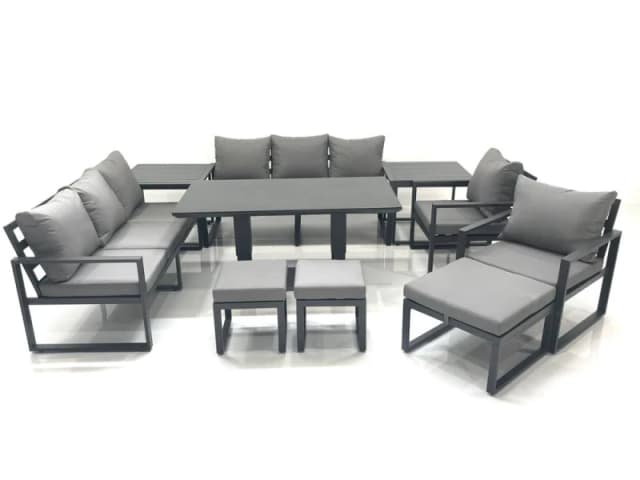 Fimous Garden Sofa Set Aluminium Furniture Rising Dining Tabe Set with 2 Chair 3 Footstools 2 Side Tables Dark Grey Dark Grey Unisex