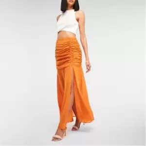 Missguided Mesh Ruched Split Hem Midaxi Skirt - Brown
