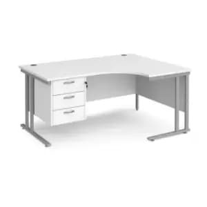Office Desk Right Hand Corner Desk 1600mm With Pedestal White Top With Silver Frame 1200mm Depth Maestro 25 MC16ERP3SWH