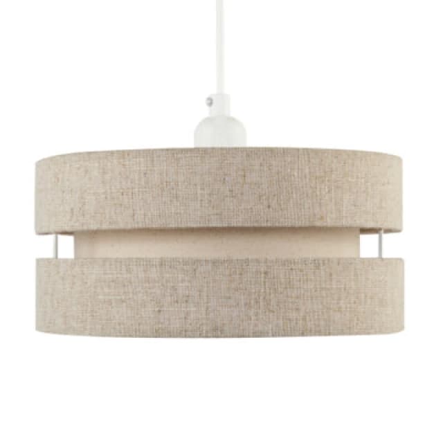 Happy Homewares Modern Natural Textured Oatmeal Linen Triple Tier Pendant Light Shade