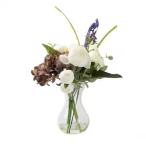 The Flower Patch Buttercup & Carnations Cream & Purple in Glass Vase 33.5cm