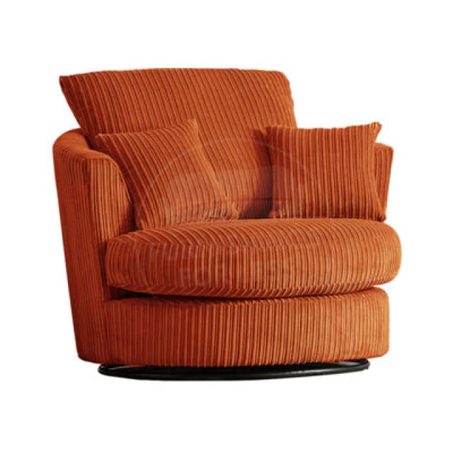 Furnishings For Less UK Luxor Jumbo Cord Orange Fabric Single Seater 360 Degree Swivel Chair Sofa Accessory