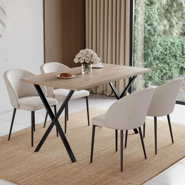 Lassic 4 Seater Dining Table With X Shape Legs Oak unisex 4 Seater