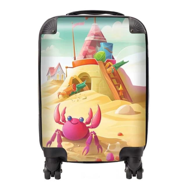 Warren Reed - Designer Pink Crab On A Beach Holiday Suitcase in Yellow Size: Large Yellow Unisex Large