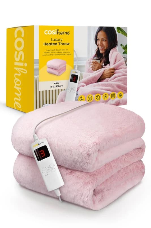 Cosi Home Faux Fur Electric Heated Throw in Pink Pink Unisex